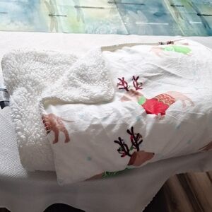 Berkshire Festive Reindeer Blanket - Red, Green, White